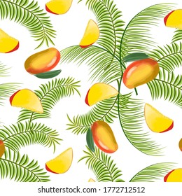 Pattern of mango and palm leaves.Mango and palm leaves in vector color pattern.