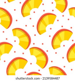 Pattern of mango slices on a white background cartoon vector illustration. 