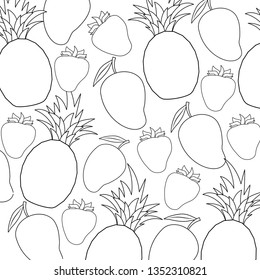 pattern of mangoes with strawberries and pineapples
