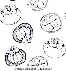 Pattern of mangosteens. Vectored hand paint. 