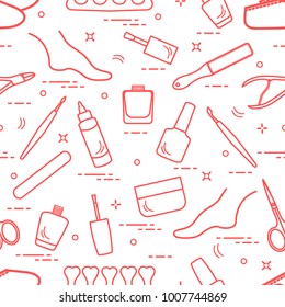 Pattern of manicure and pedicure tools and products for beauty and care. Design for banner, poster or print.