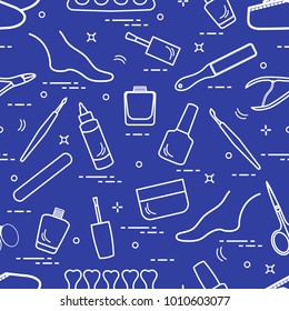 Pattern of manicure and pedicure tools and products for beauty and care. Design for banner, poster or print.