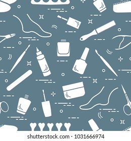 Pattern of manicure and pedicure tools and products for beauty and care. Design for banner, poster or print.