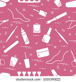 Pattern of manicure and pedicure tools and products for beauty and care. Design for banner, poster or print.