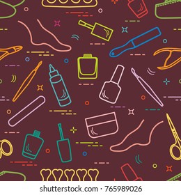 Pattern of manicure and pedicure tools and products for beauty and care. Design for banner, poster or print.