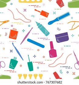 Pattern of manicure and pedicure tools and products for beauty and care. Design for banner, poster or print.