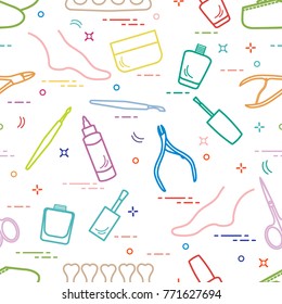 Pattern of manicure and pedicure tools and products for beauty and care. Design for banner, poster or print.