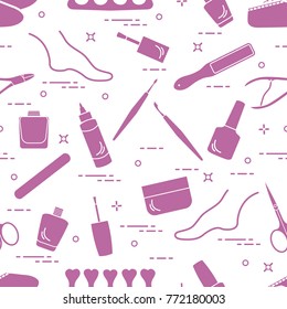 Pattern of manicure and pedicure tools and products for beauty and care. Design for banner, poster or print.