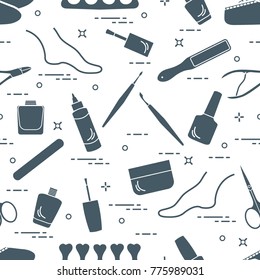 Pattern of manicure and pedicure tools and products for beauty and care. Design for banner, poster or print.