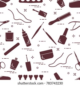 Pattern of manicure and pedicure tools and products for beauty and care. Design for banner, poster or print.
