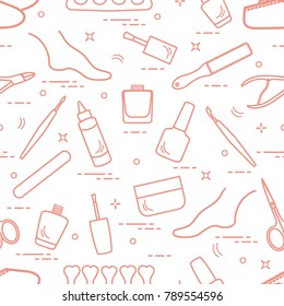 Pattern of manicure and pedicure tools and products for beauty and care. Design for banner, poster or print.