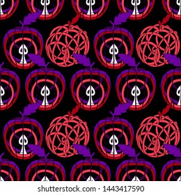 Pattern many abstract apples in different positions executed in the technique of origami