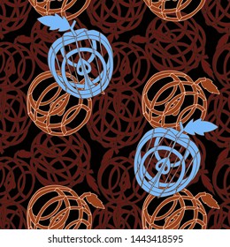 Pattern many abstract apples in different positions executed in the technique of origami