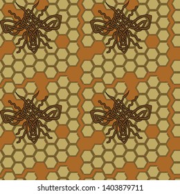 Pattern many bees and honey is yellow and brown