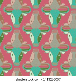 Pattern many colored bulls pink