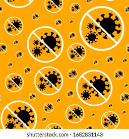 pattern of many 
crossed out 
bacterium coronavirus. A lot of banned virus 2019-ncov covid-19 simple vector illustration. 