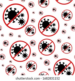 pattern of many 
crossed out 
bacterium coronavirus. A lot of banned virus 2019-ncov covid-19 simple vector illustration. 