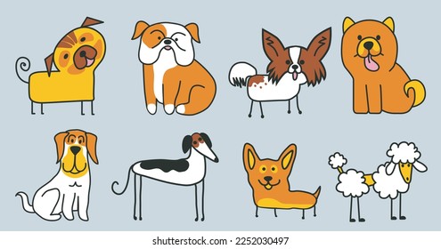  Pattern of many different dog breed. poodle, malamute, fox terrier, mastiff, shar pei, chihuahua, spitz