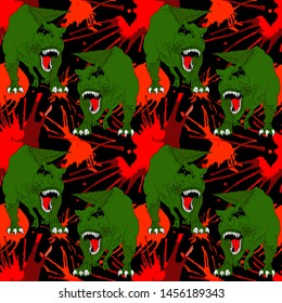 Pattern many dinosaur and watercolors splashes