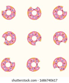 Pattern with many donuts. Vector illustrations design background.