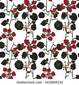 Pattern many exotic flowers and leaves