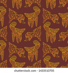 Pattern many foxes in different positions and mushrooms