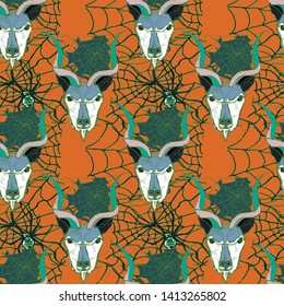 Pattern many many goats and spider web