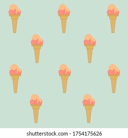 Pattern with many ice cream on blue background. Vector illustrations design background. Ice cream with topping.
