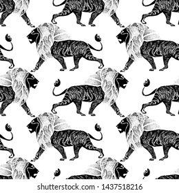 Pattern many lions in different positions