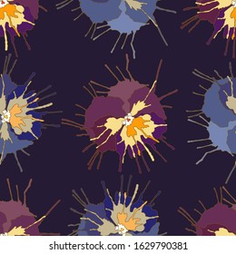 Pattern many pansy and splashes of paint