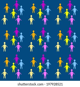 Pattern of many  people. Color on a blue background