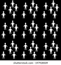 Pattern of many people. White on black background.