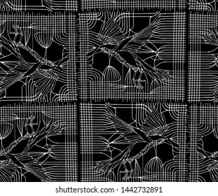 Pattern many raven in different positions