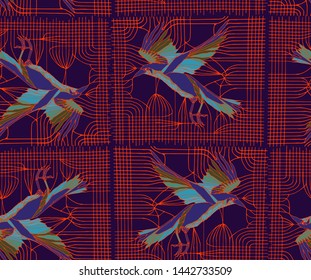 Pattern many raven in different positions