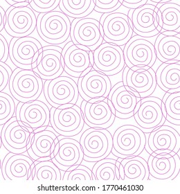 pattern, many round pink swirls one next to another on a white background