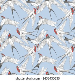 Pattern many swallows in different positions