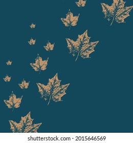 pattern of maple leaves on a dark blue background, autumn background pattern in aqua color, image for wallpaper, banner printing on fabric