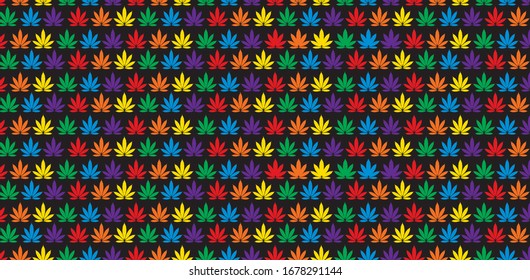 
Patrón con hojas de marihuana en colores arcoiris