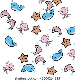 Pattern of Marine-themed vector circuit breakers with dolphin, whale, squid, and starfish designs