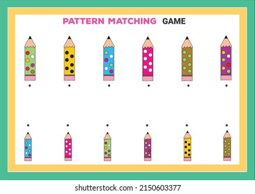pattern matching worksheet. Education developing worksheet. Game for kids. Activity page.
 Puzzle for children. Riddle for preschool. Flat isolated vector illustration. 
Cute cartoon style.
