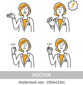 Pattern material set of female doctor illustration in white coat