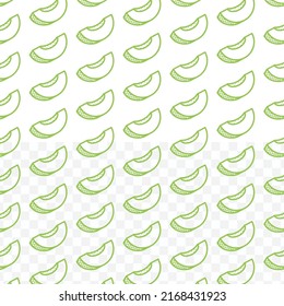 Pattern of Melon in green color on transparent background(PNG) with mini doodles(icons). Vector Illustration