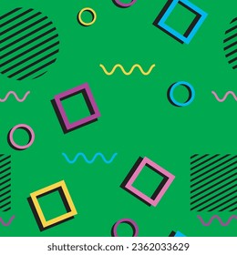 Pattern memphis, 80s, 90s, vintage, retro, simple, minimalist, retro color palette. green background.