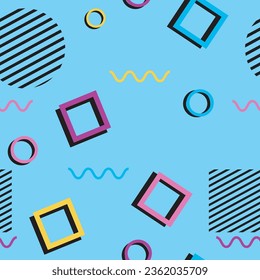 Pattern memphis, 80s, 90s, vintage, retro, simple, minimalist, retro color palette. blue background.