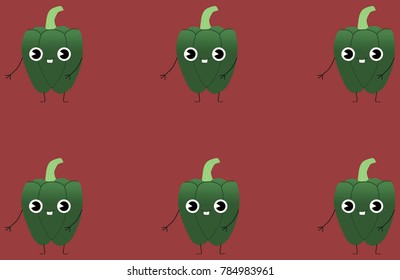A pattern of merry Bulgarian pepper on a red background- Vector illustration