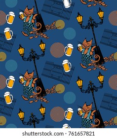 Pattern of merry cat the rascal with beer mug