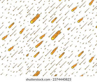 Muster-Meteordusche, Sternenschuss auf transparentem Hintergrund, Mergecartoon. Nahtloser Raum, Druck für Textilien, Verpackungsdesign. Weltraumvektor
