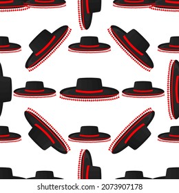 Pattern mexican hats sombrero, beautiful caps in white background. Caps pattern consisting of collection mexican hats sombrero for wearing. Pattern of design hats, caps mexican sombrero for weather.