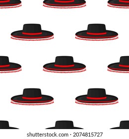 Pattern mexican hats sombrero, beautiful caps in white background. Caps pattern consisting of collection mexican hats sombrero for wearing. Pattern of design hats, caps mexican sombrero for weather.