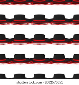 Pattern mexican hats sombrero, beautiful caps in white background. Caps pattern consisting of collection mexican hats sombrero for wearing. Pattern of design hats, caps mexican sombrero for weather.